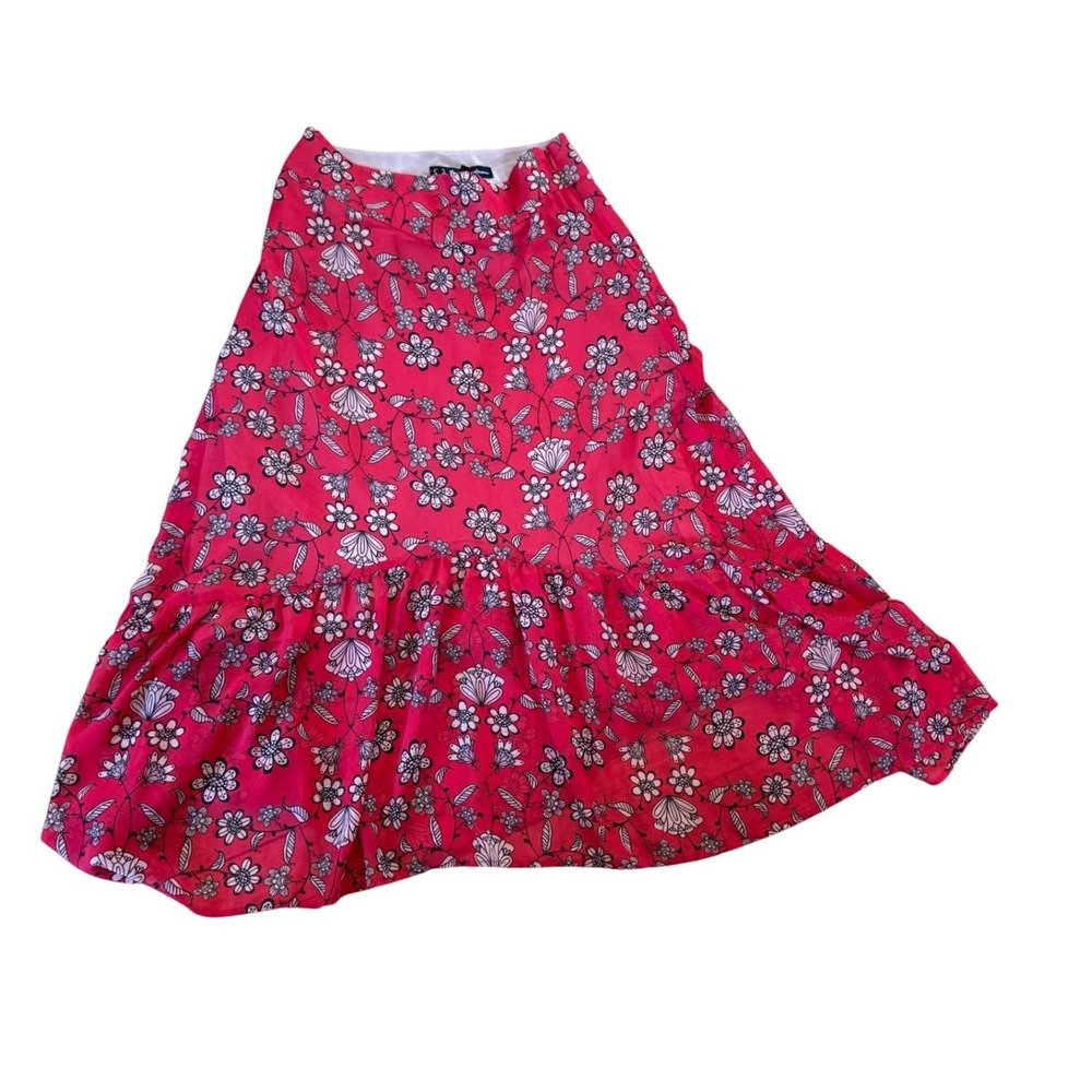 For Love & Lemons Red Floral Ruffle Hem Midi Skirt Small